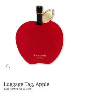 kate spade Red Apple Luggage Tag with Gold Leaf and Black Strap